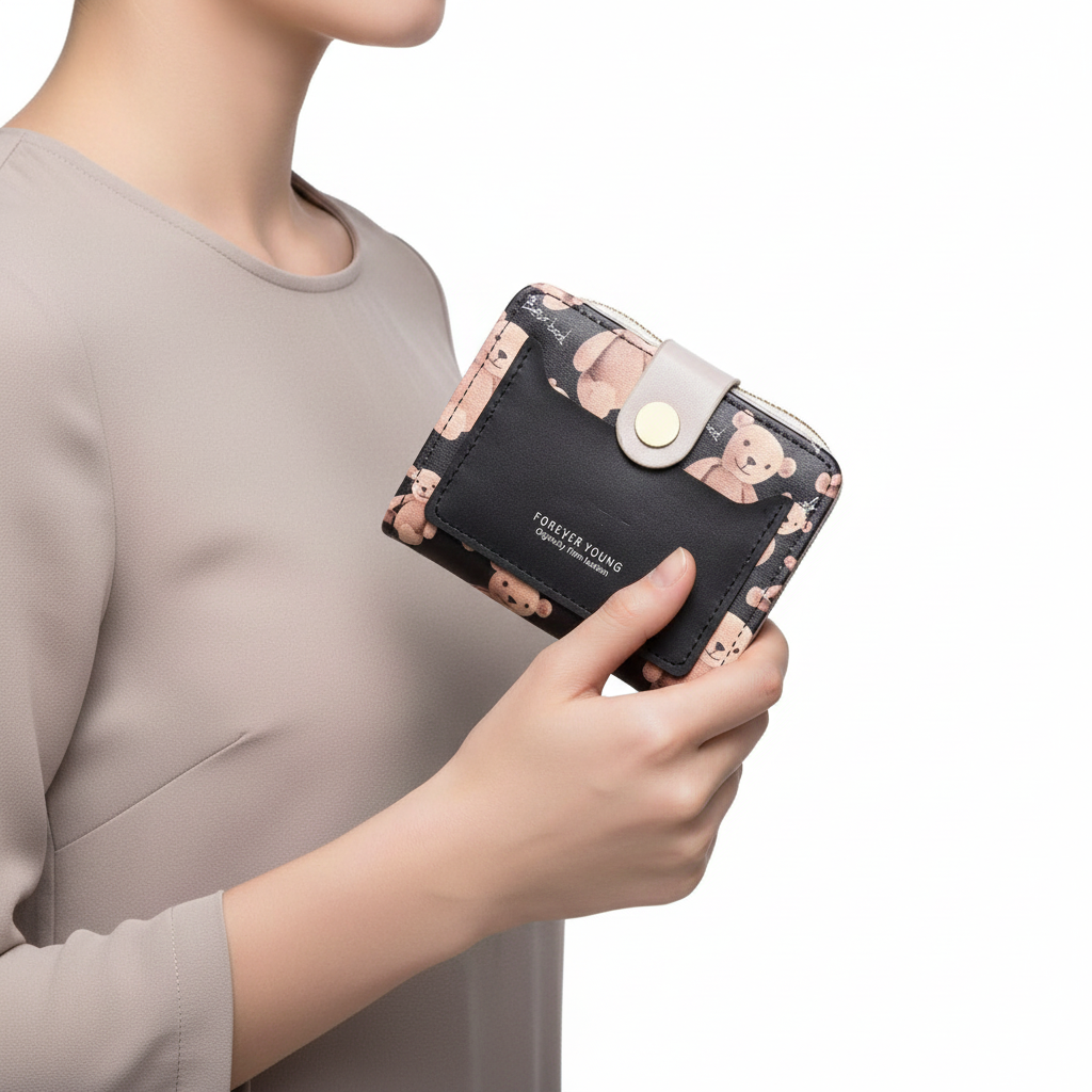 Forever Young Teddy Bear Print Bi-Fold Wallet with Gold Hardware 🧸✨👛