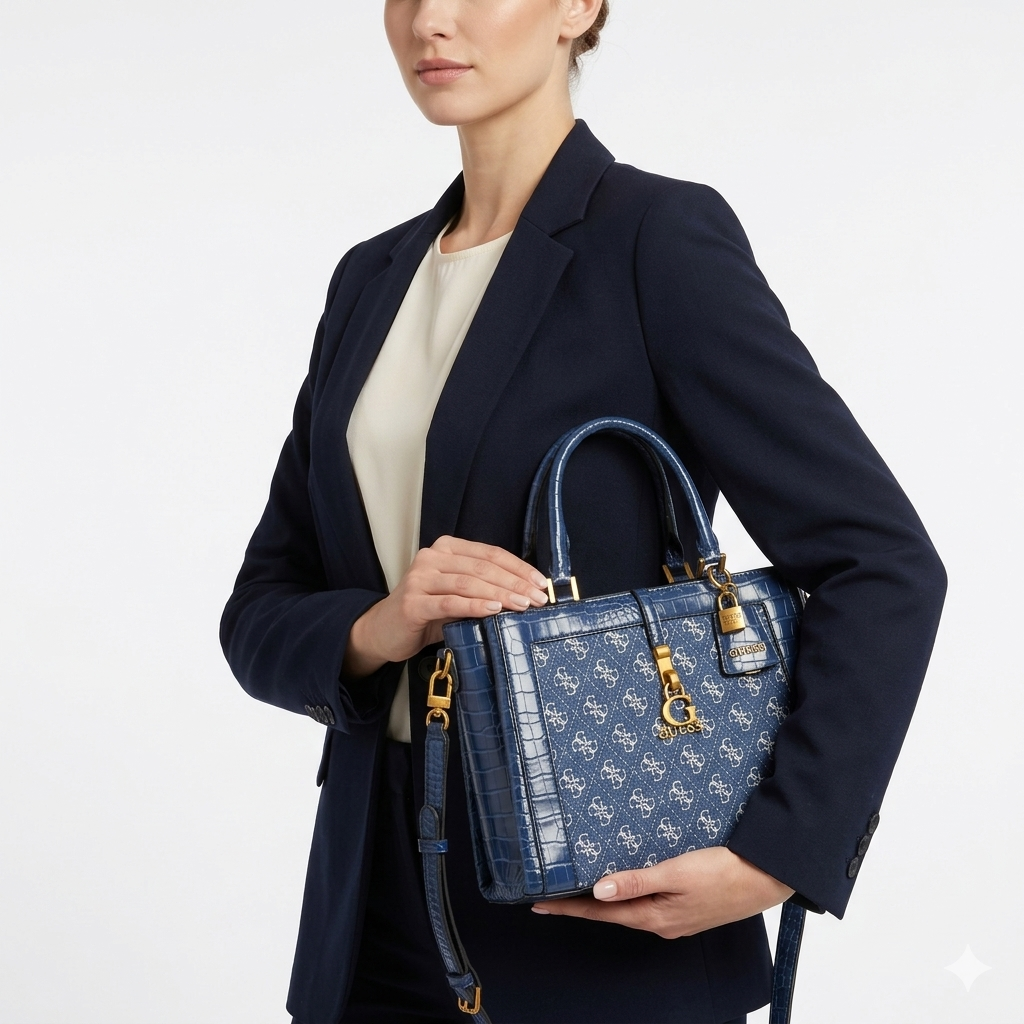 GUESS Tri-Color Tote 👜 Blue, Brown & Gray