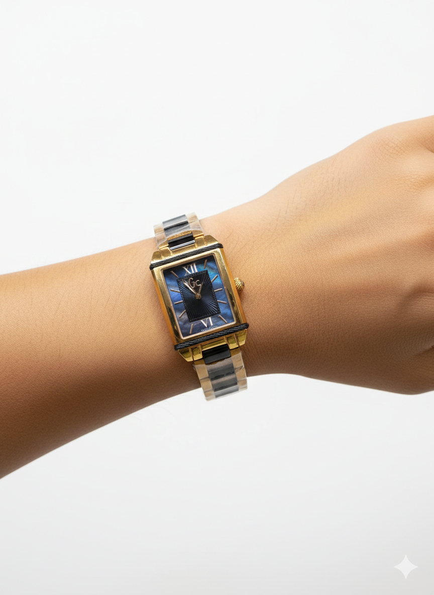 Gc Luxury Rectangular Mother-of-Pearl Swiss Movement Watch ✨⌚💙