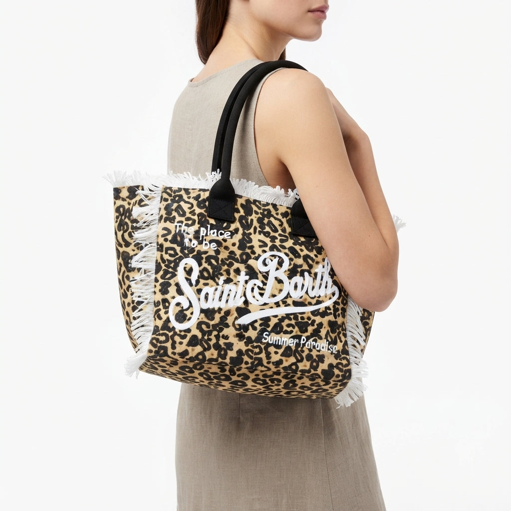 Saint Barth Leopard Print Canvas Tote Bag