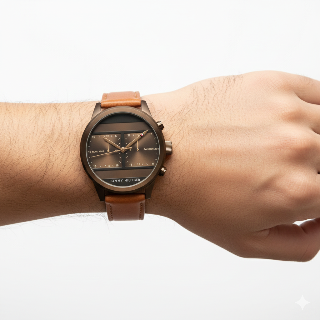 Tommy Hilfiger Dual Time Watch with Tan Leather Strap ⌚ 🪵 ✨