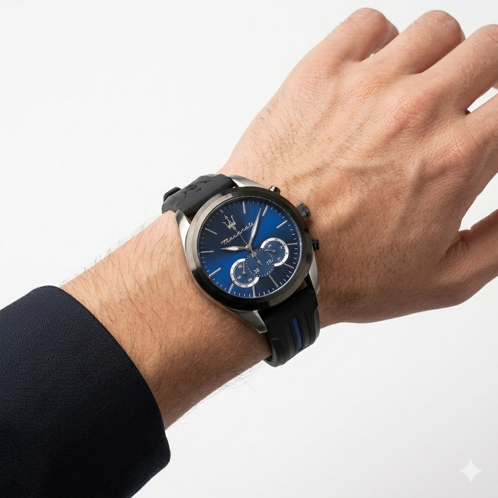 Maserati Men's Black Dial Rubber Strap Watch ⌚🖤💙