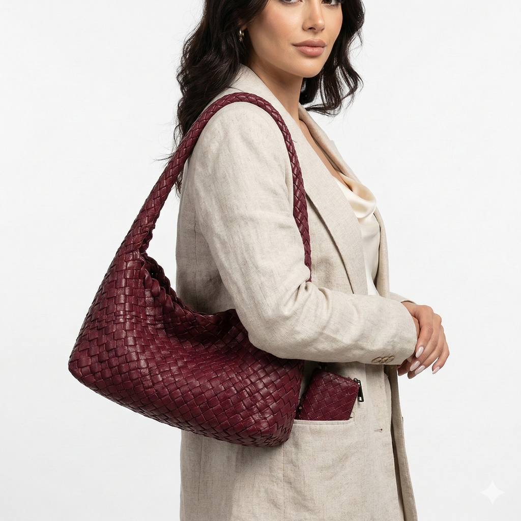 Bottega Style Woven Bag 👜 in Burgundy 🍷 or Black ⚫