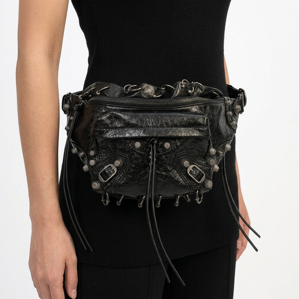 Balenciaga Studded Belt Bag in Black