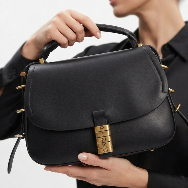 Pinko Signature Black Structured Handbag