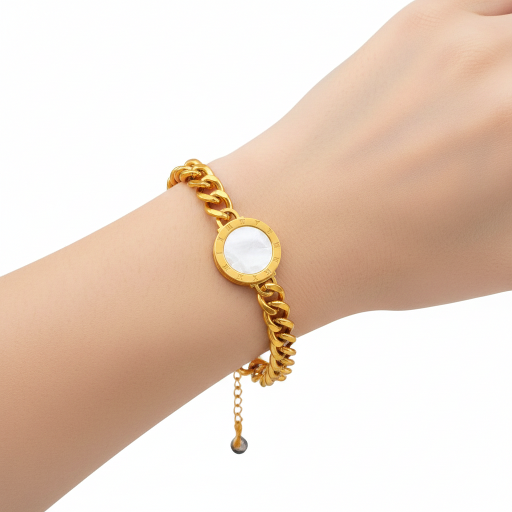 Gold Chain & White Roman Dial Bracelet 🔗⚪⚜️