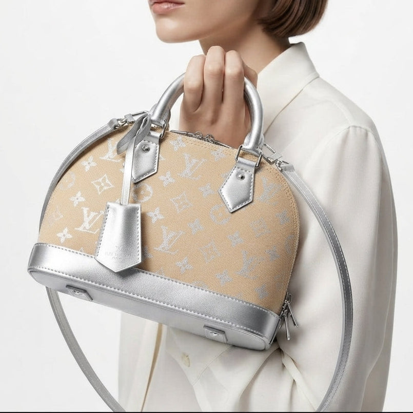 Louis Vuitton Alma Large Beige and Silver Monogram Bag