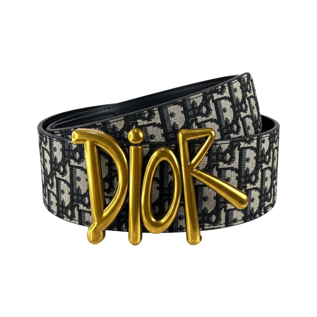 Christian Dior Oblique Belt with Statement Gold Logo Buckle 🖤🤍🌟
