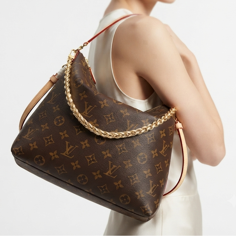 Louis Vuitton Monogram Canvas Shoulder Bag with Gold Chain