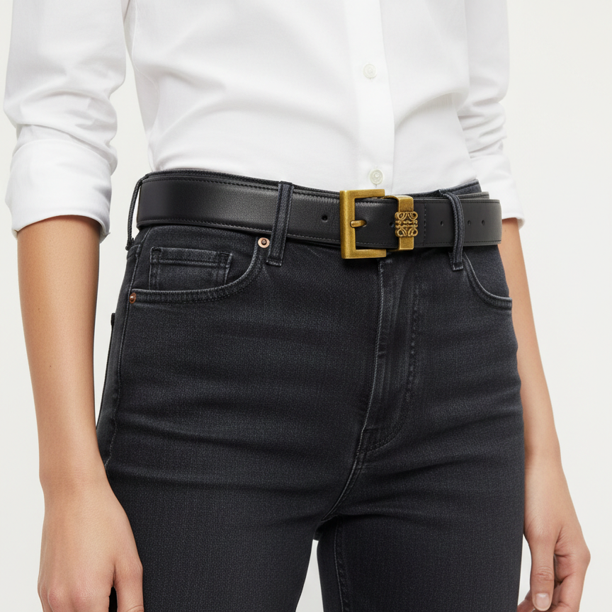 Loewe Anagram Buckle Black Leather Belt 🌟✨💼