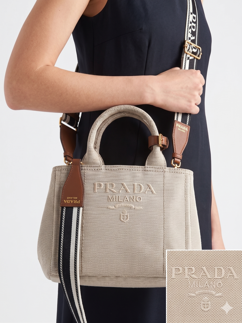 Prada Milano Canvas Tote with Signature Branded Strap 👜✨