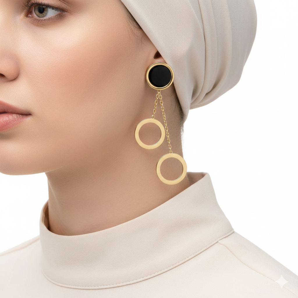 Aura Gold Geometric Dangle Earrings with Onyx Inlay ✨🟡⚫