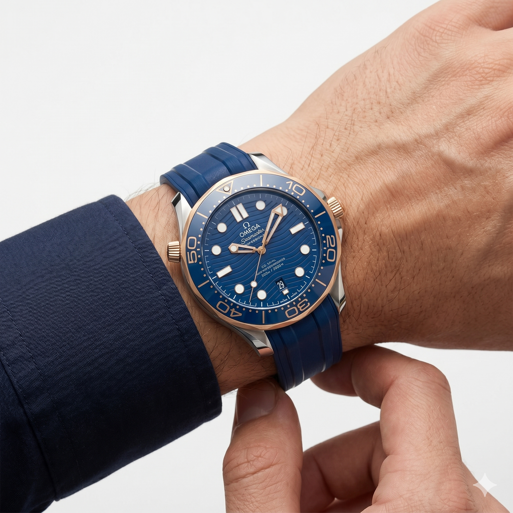 Omega Seamaster Blue Rubber & Steel Diver Watch ⌚🌊💙