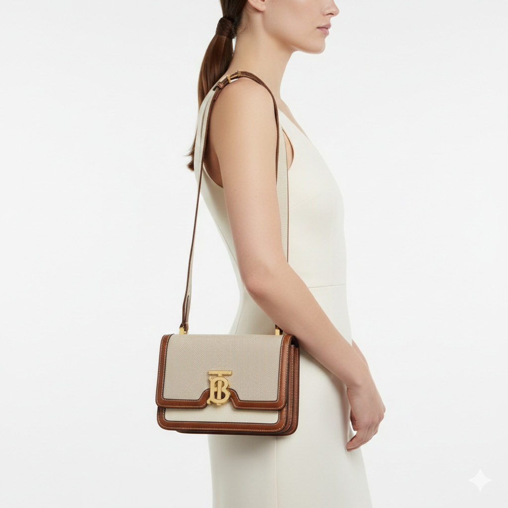 Burberry TB Canvas and Leather Shoulder Bag 👜✨🥐