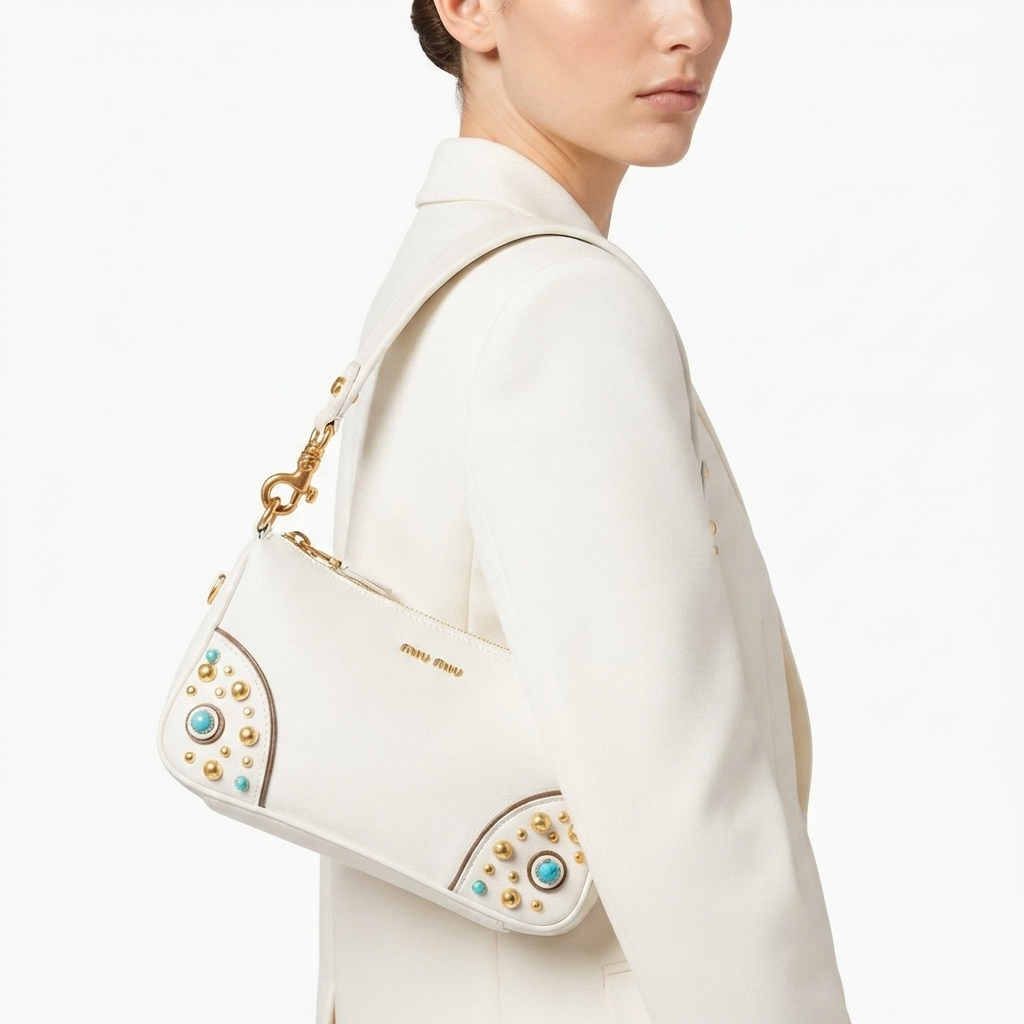 Miu Miu Studded Shoulder Bag with Turquoise Accents