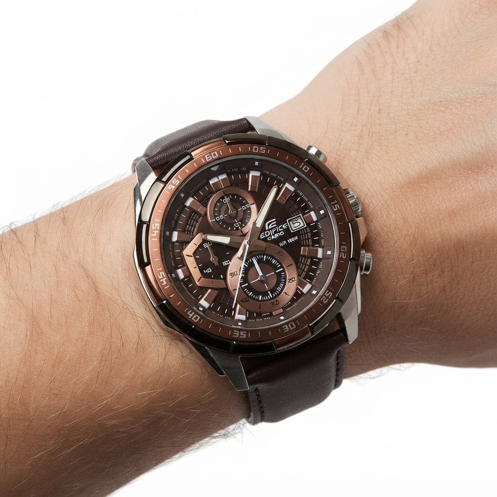 Casio Edifice Chronograph Brown Leather Sport Watch