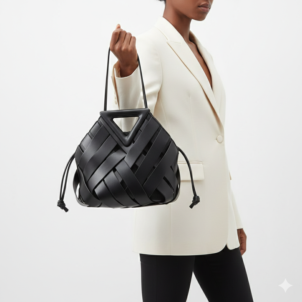 Bottega Veneta Intrecciato Point Pouch Bag in BLACK and BEIGE Leather 👜🖤✨