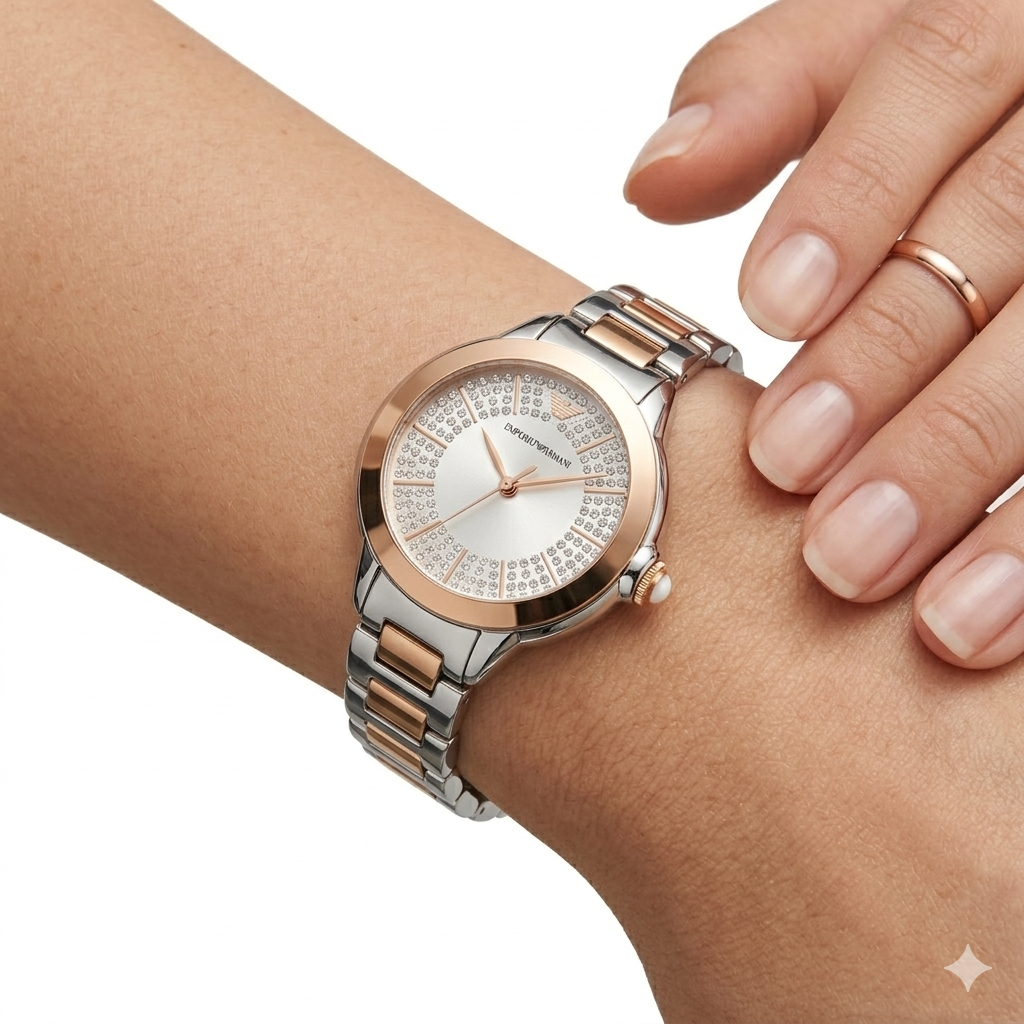 Emporio Armani Silver & Rose Gold Stainless Steel Watch ⌚✨🌸