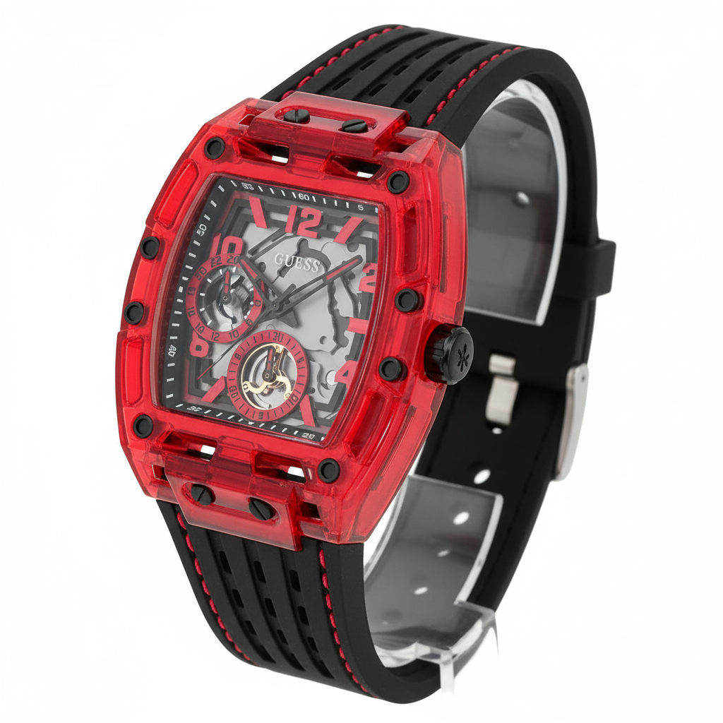 GUESS Prowess Red Case Black Strap Watch 🔴⚫️⌚