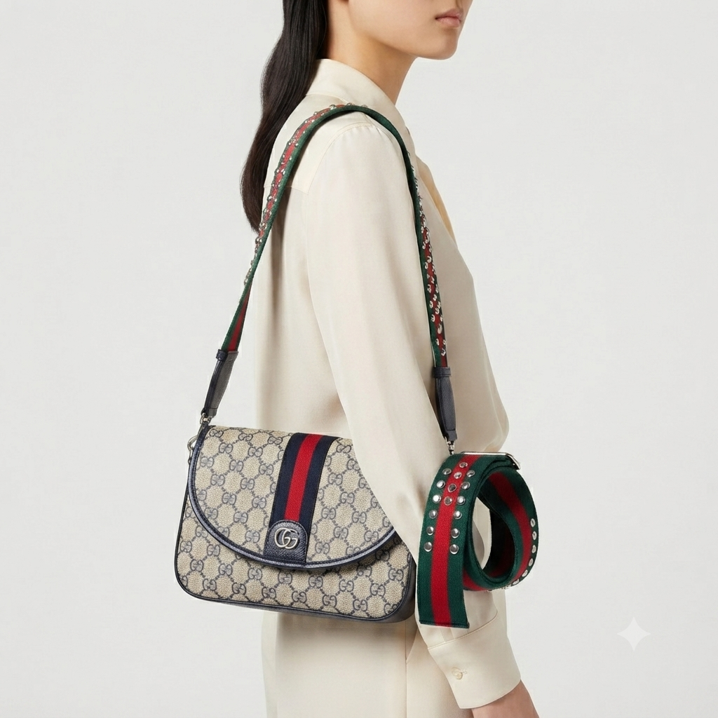 Gucci Inspired Web Stripe Crossbody with Studded Strap