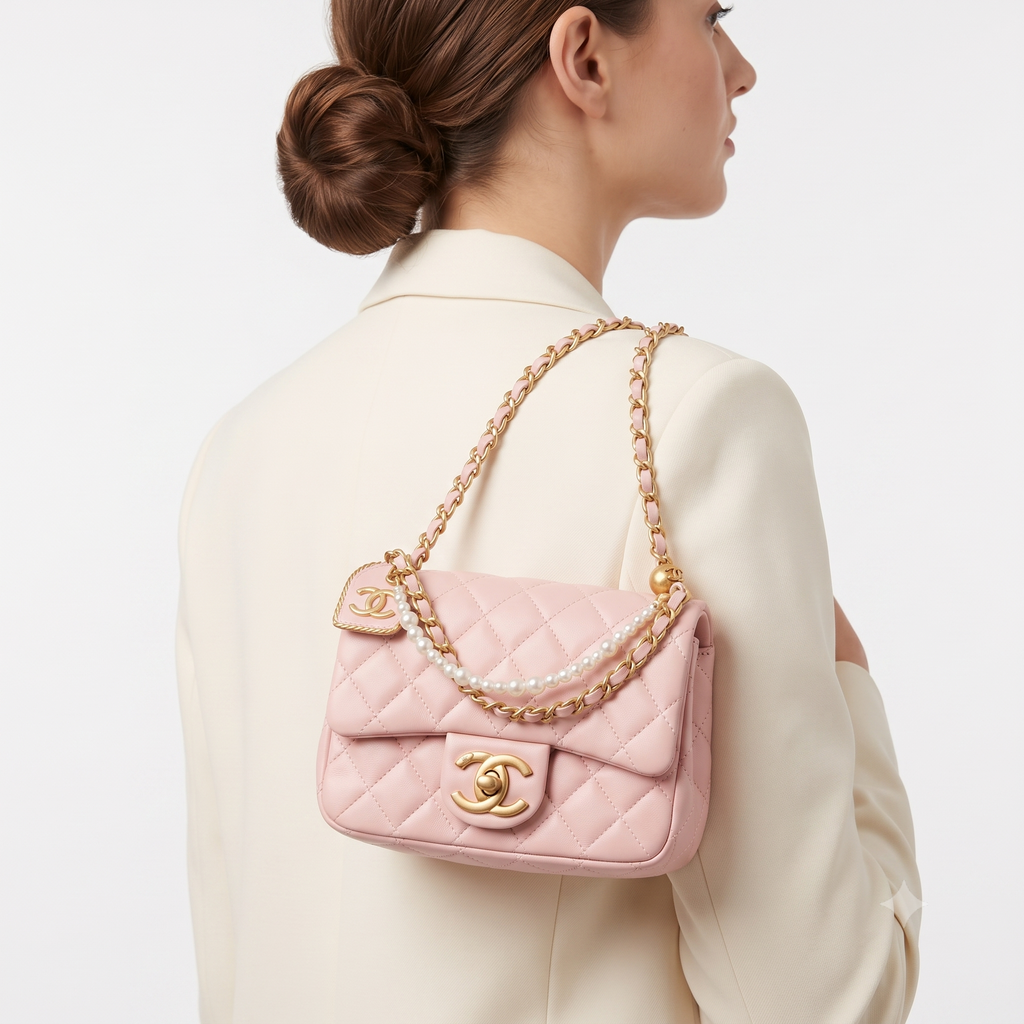 Chanel Quilted Pink Bag with Pearl and Gold Chain Detail 🌸✨👜