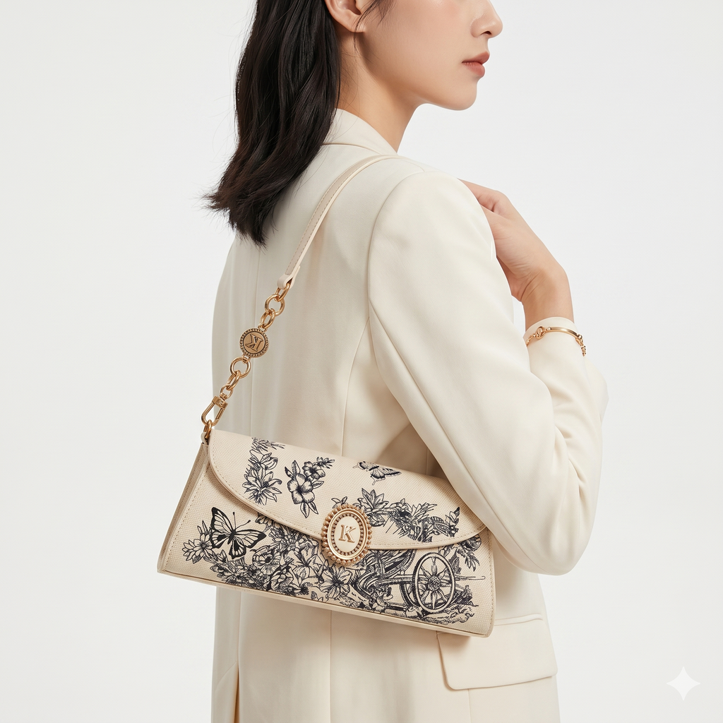 Mack Jharles Beige Floral Bag 🌸🦋 Elegant Clutch