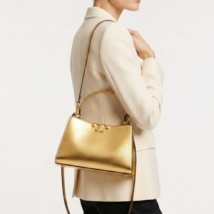 Tory Burch Metallic Gold Structured Top Handle Bag