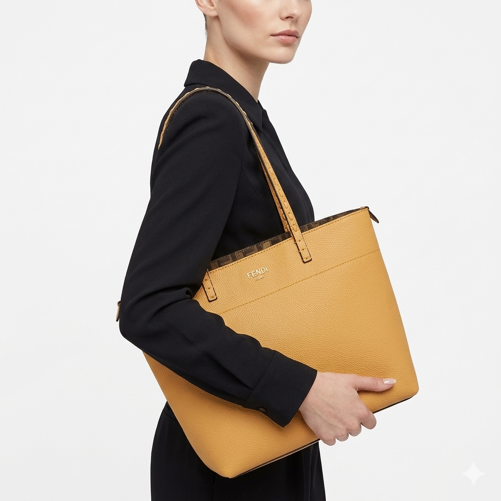 Fendi Double Face: Beige & Yellow Chic Tote 💛👜