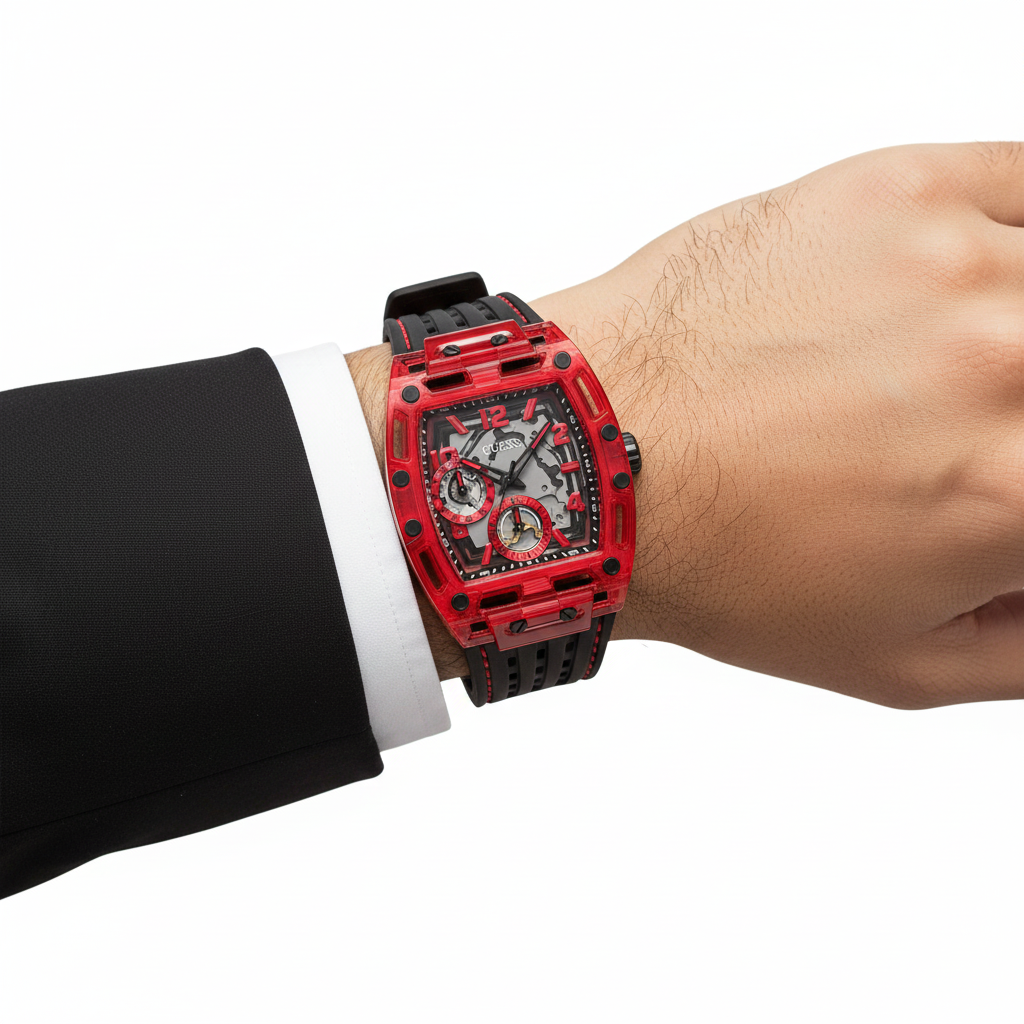 GUESS Prowess Red Case Black Strap Watch 🔴⚫️⌚