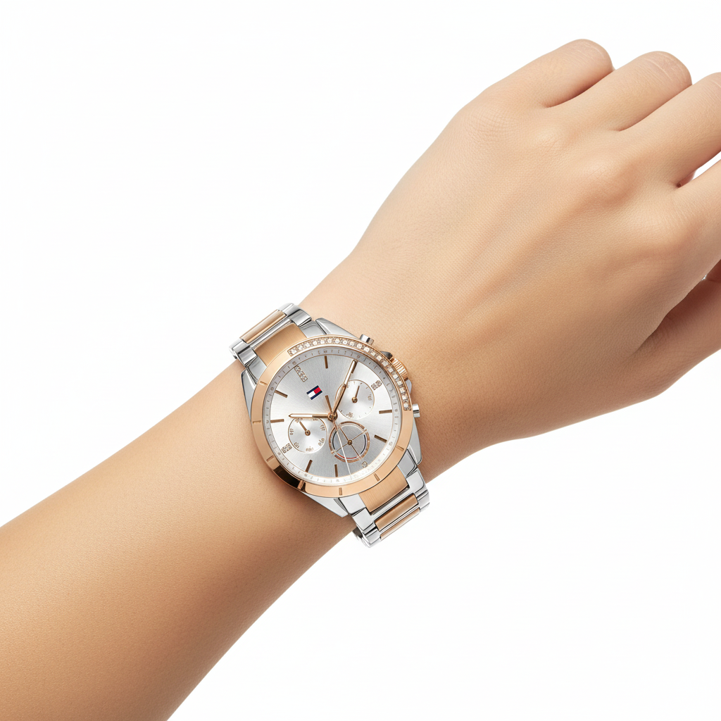Tommy Hilfiger Women's Two-Tone Crystal Bezel Multi-Function Watch ✨⌚️💖