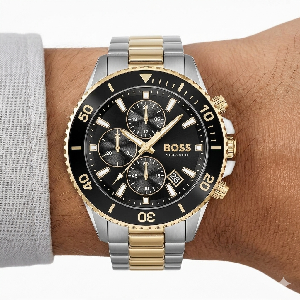 BOSS Men's Admiral Chronograph Two Tone Gold and Silver Watch ⌚✨💼