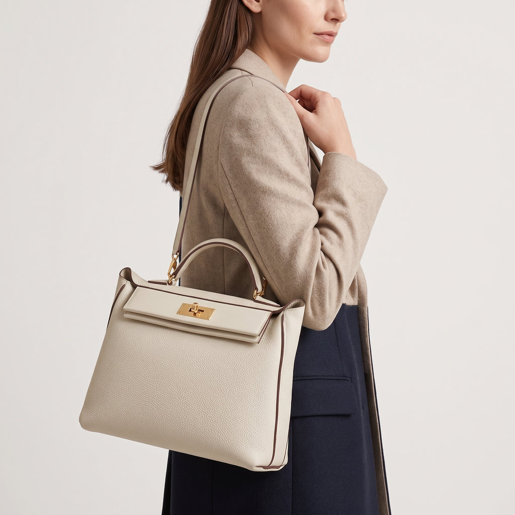 Elegant Genuine Leather Hermes Style Handbag