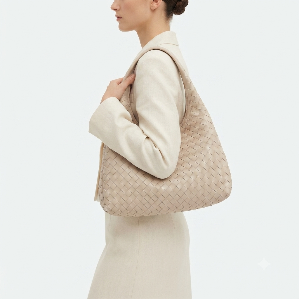 Bottega Style Woven Leather Hobo Handbag with Matching Pouch 👜✨