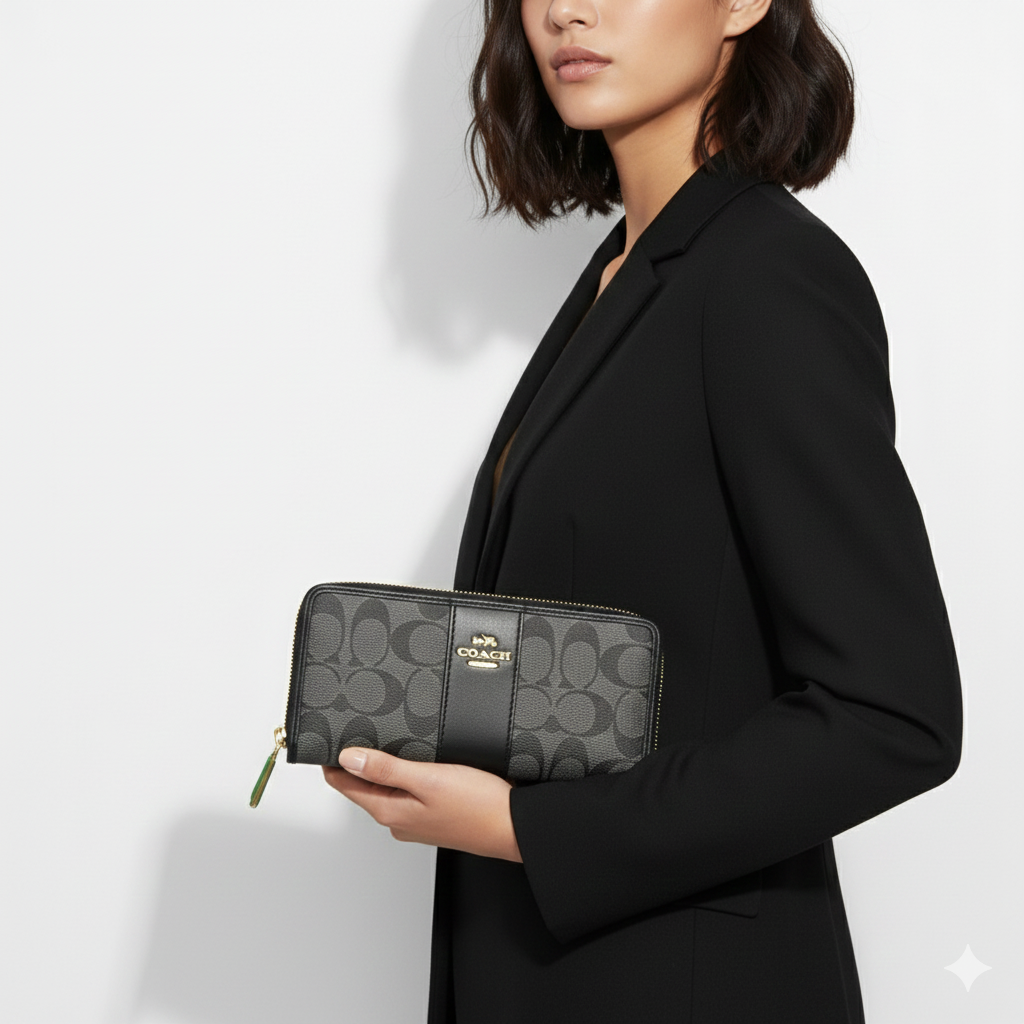 COACH Signature Canvas Accordion Zip Wallet 🖤✨👜