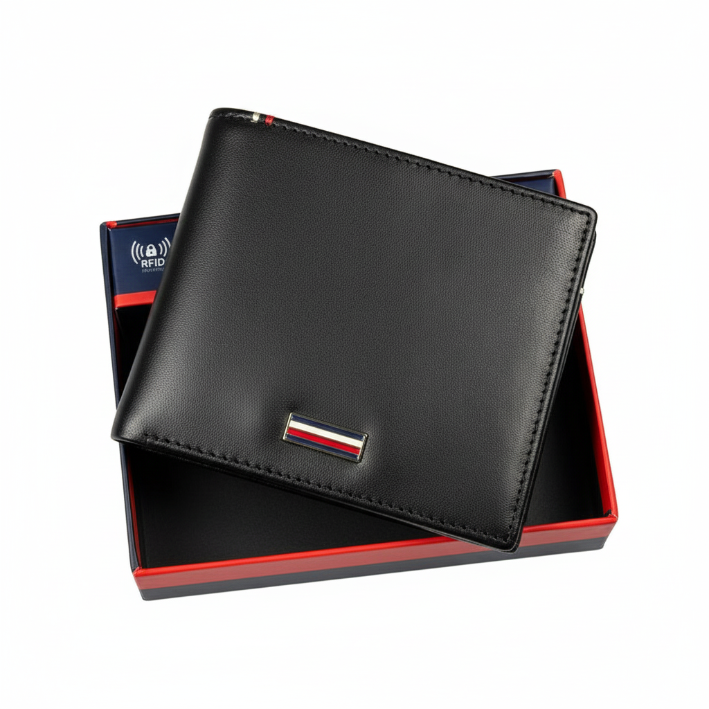 Tommy Hilfiger Men's Smooth Black Leather RFID Wallet 🖤💳✨
