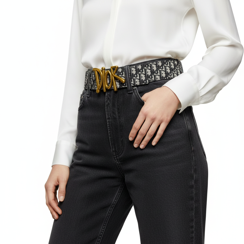 Christian Dior Oblique Belt with Statement Gold Logo Buckle 🖤🤍🌟