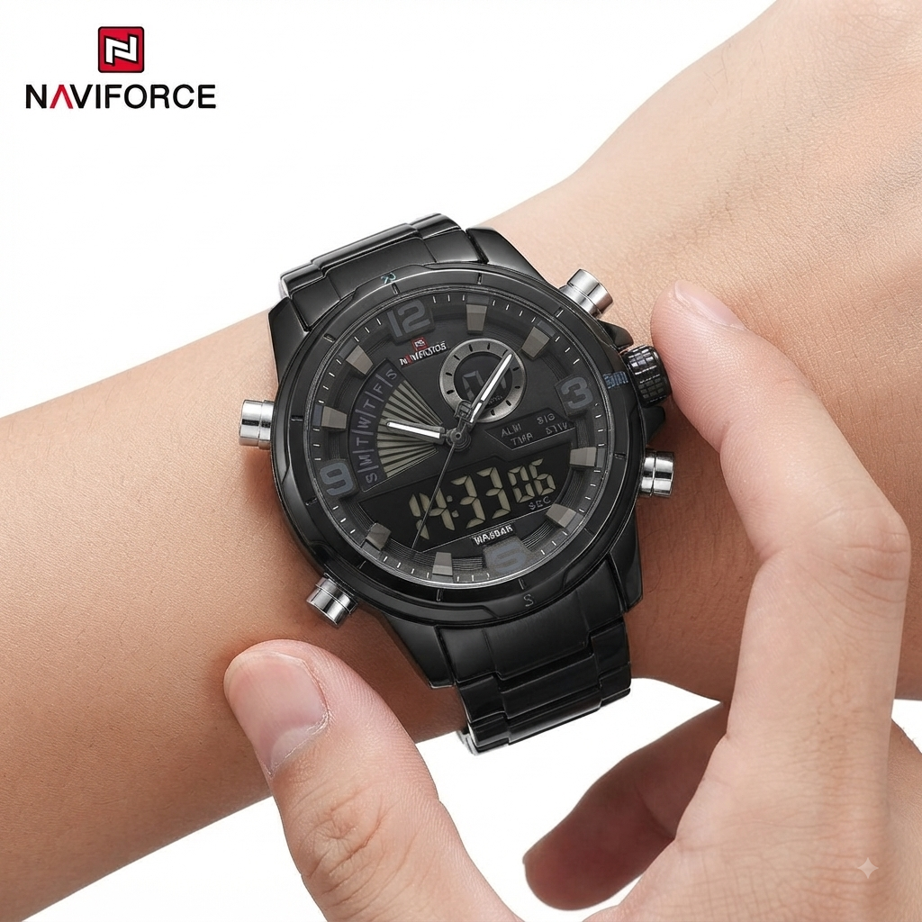 NAVIFORCE Dual Display Stainless Steel Sport Watch