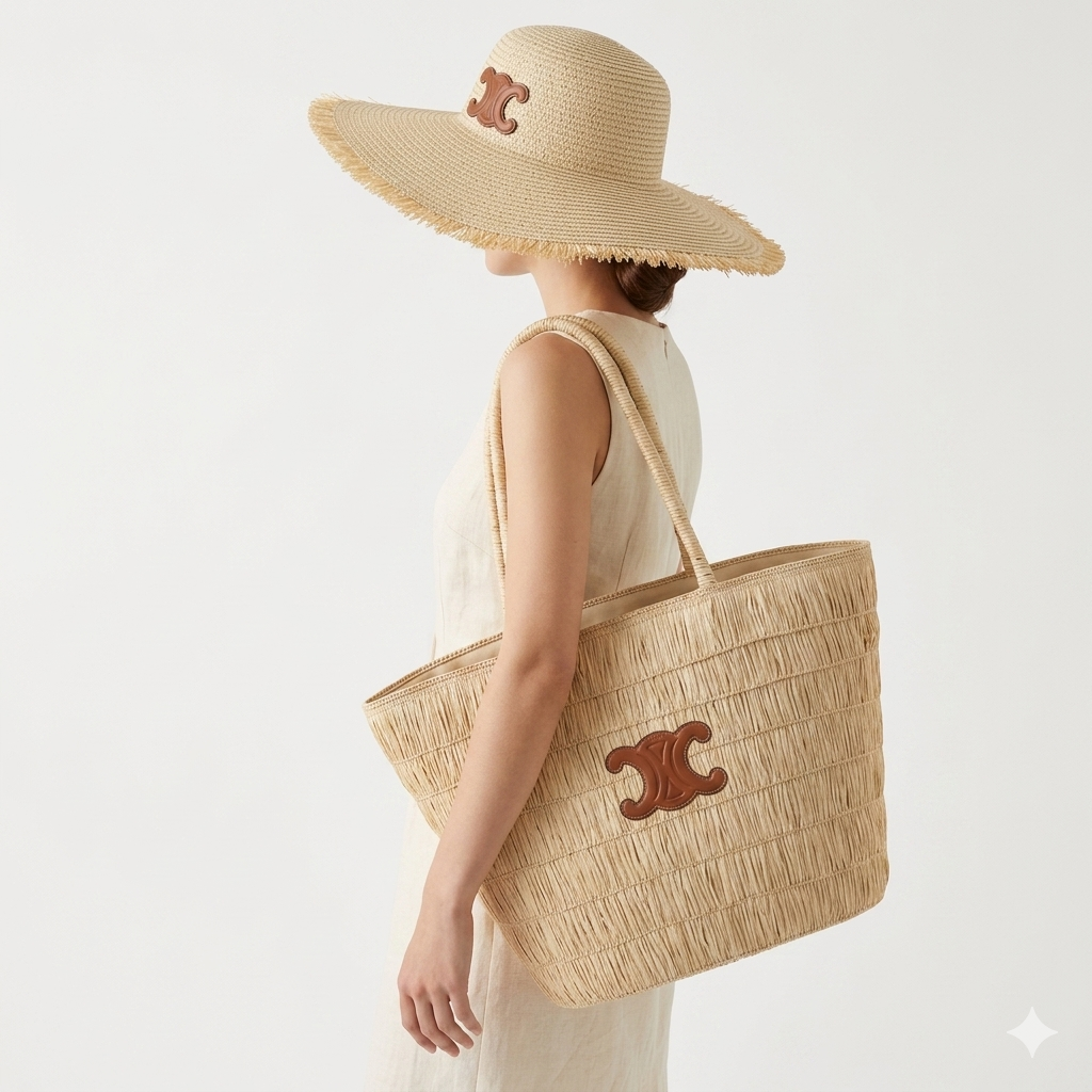 Celine Straw Bag & Hat Set: Beige & Brown 👒👜