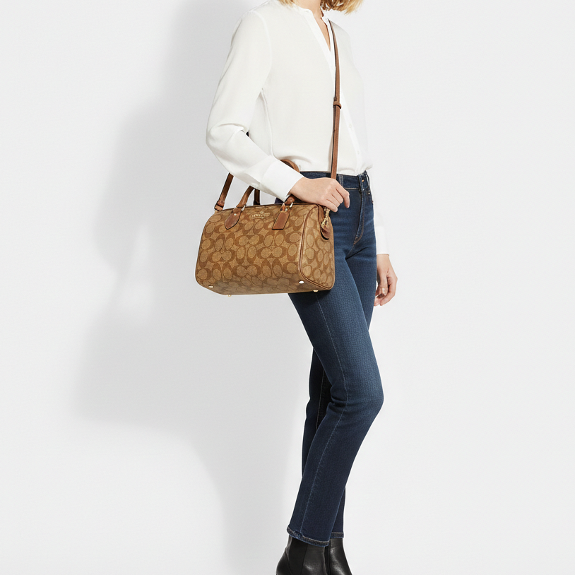 Coach Signature Rowan Satchel in Khaki and Saddle Brown 👜✨🤎