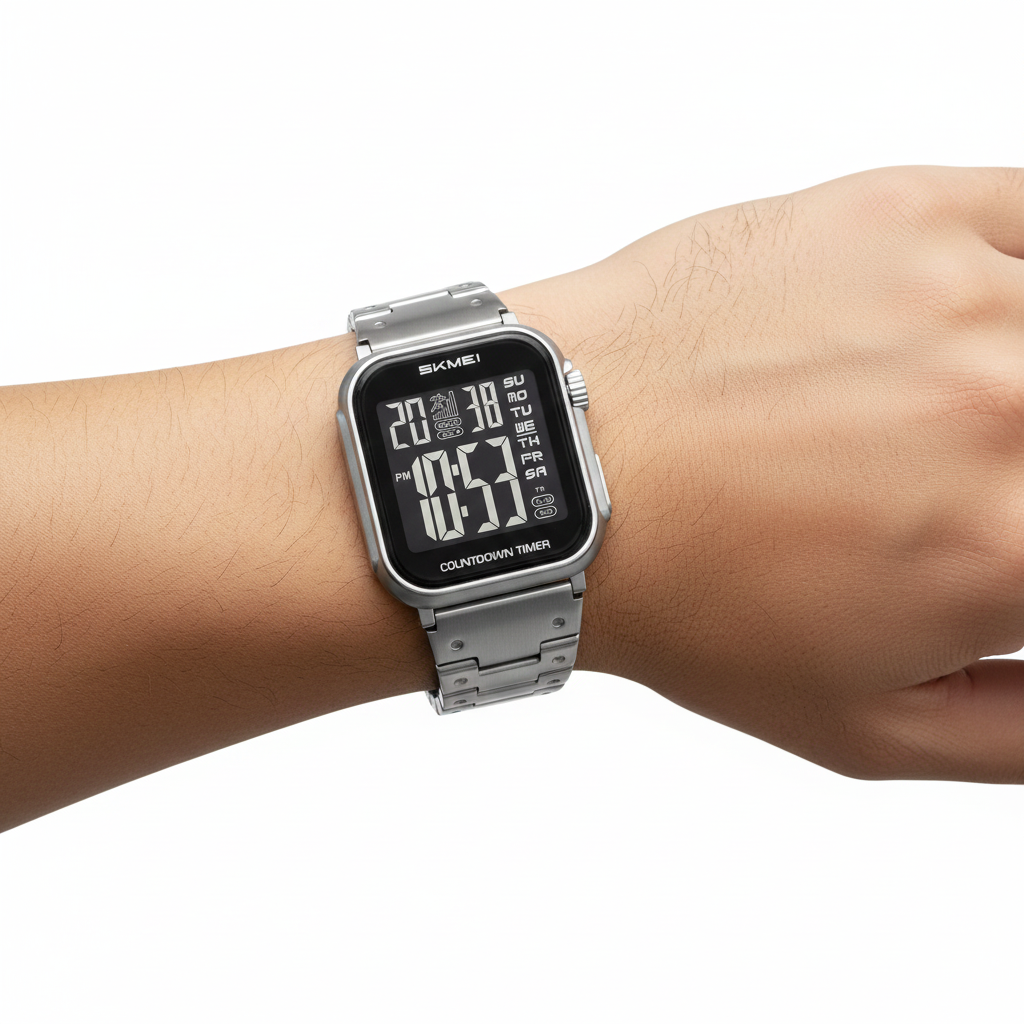 SKMEI Retro Digital Stainless Steel Watch with Countdown Timer ⌚️✨⛓️