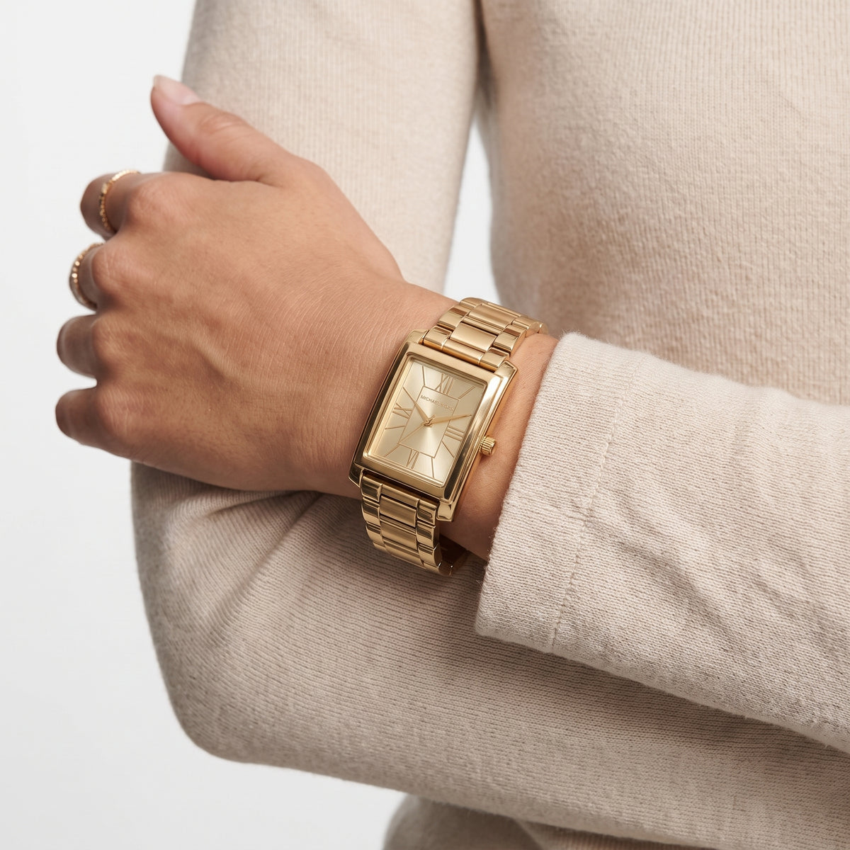 Michael Kors Rectangular Gold Tone Stainless Steel Watch