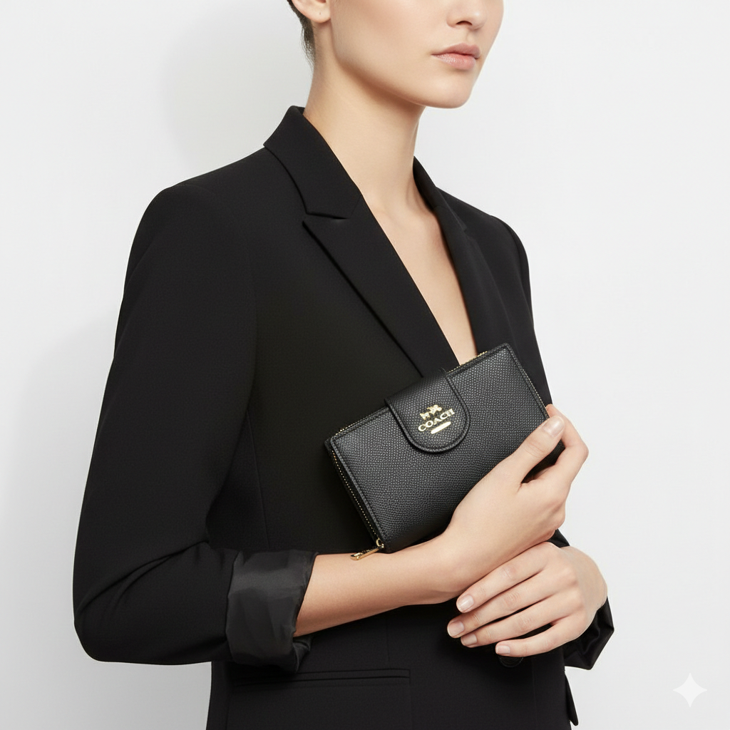 Coach Small Wallet in Black Crossgrain Leather 🖤✨💼