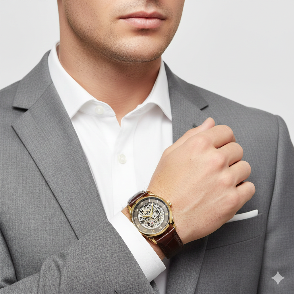 HUGO BOSS Men's Skeleton Dial Automatic Gold Tone Watch ⌚✨💼