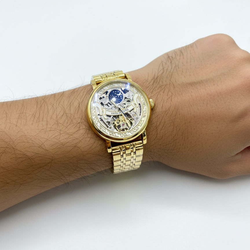 Patek Philippe Skeleton Moonphase Gold Watch ⌚✨🌕