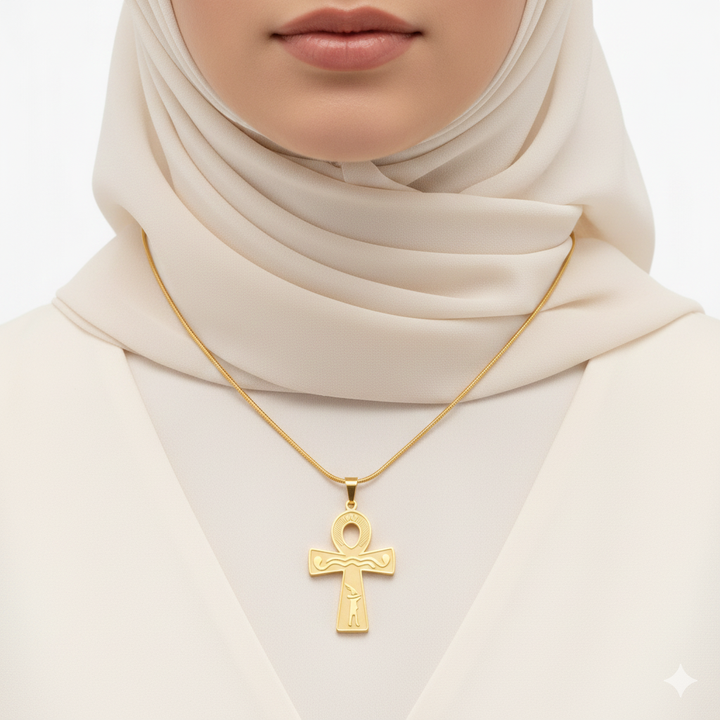 Ancient Egyptian Ankh Cross Gold Pendant Necklace 𓂀 ✨ ☀️