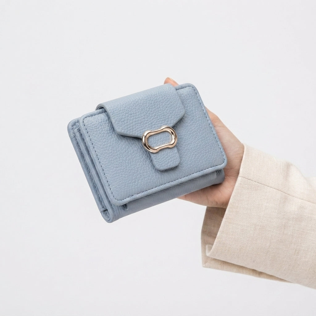 Textured Compact Foldable Wallet with Metallic Buckle Detail