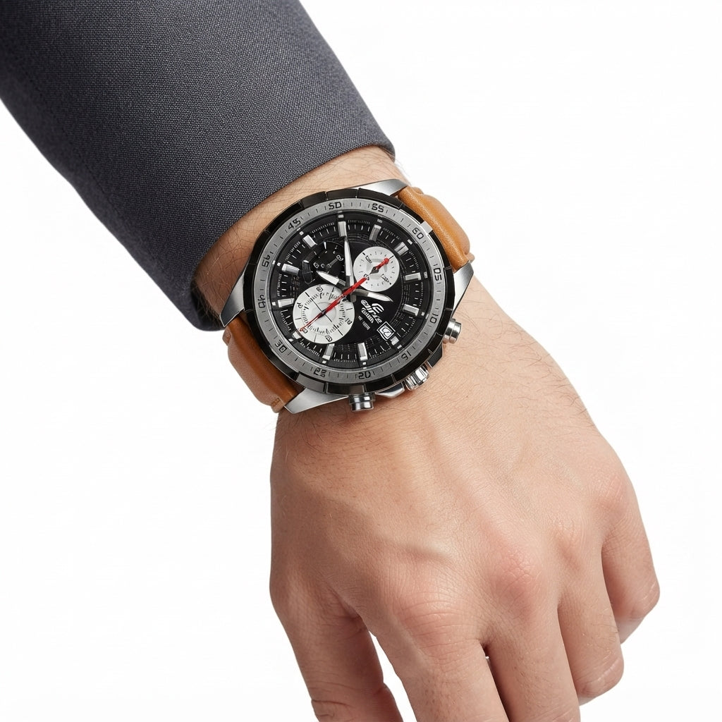 Casio Edifice Chronograph Watch with Brown Leather Strap