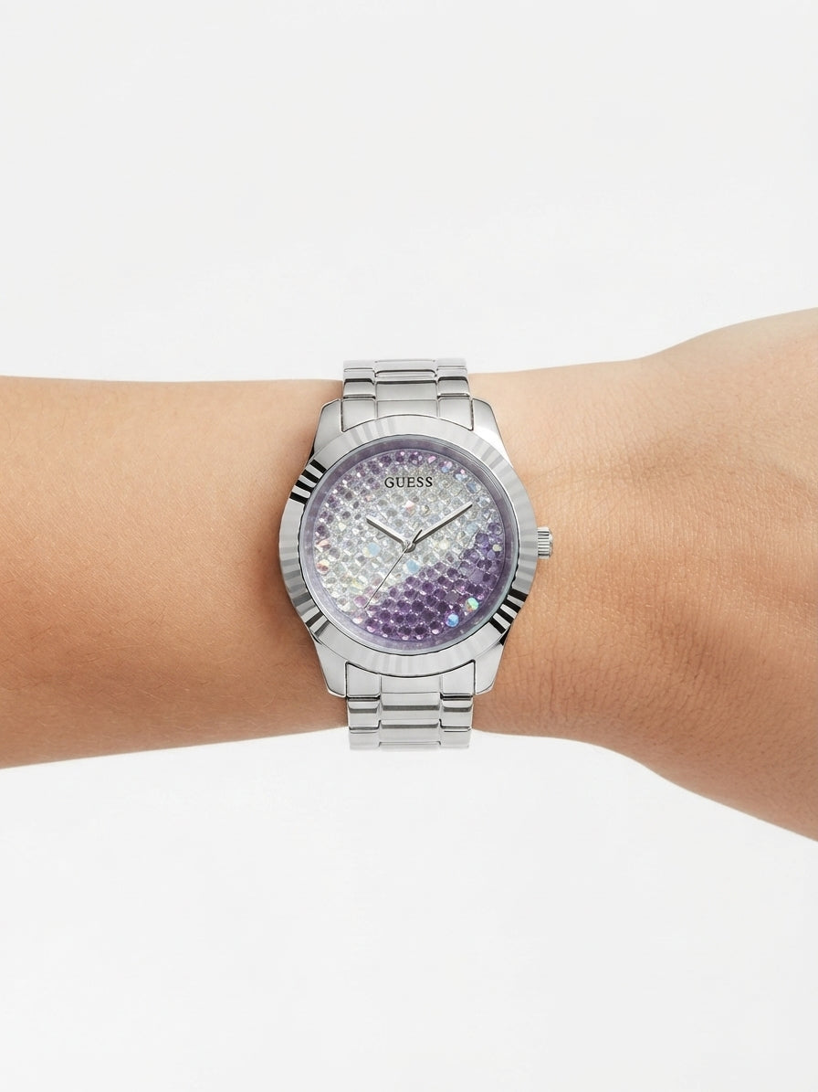 Guess Silver Stainless Steel Crystal Embellished Women Watch