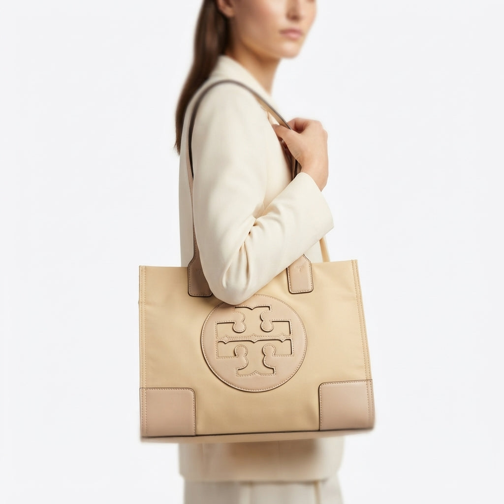 Tory Porch Beige Signature Logo Tote Bag