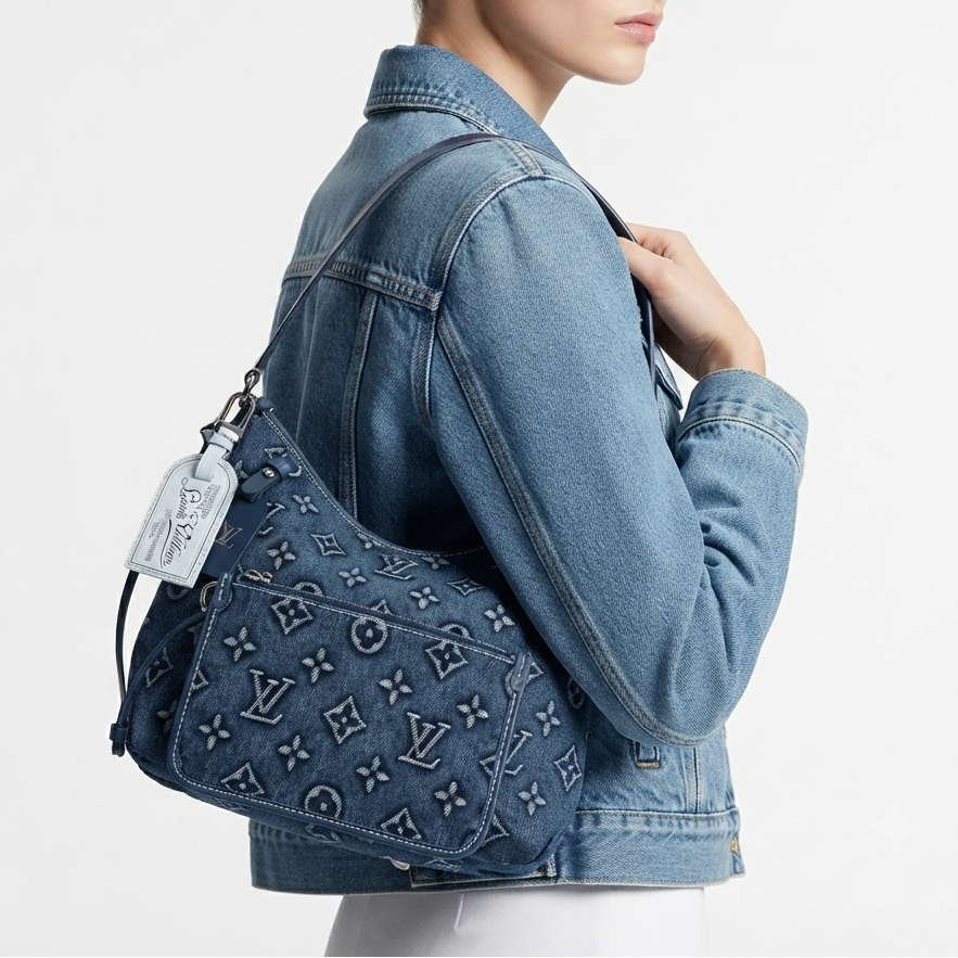 Louis Vuitton Denim Monogram Hobo Bag with Matching Pouch 👜✨💙